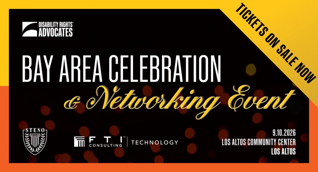 DRA logo + "Bay Area Celebration and Networking Event" + "Tickets on sale now" + "9.10.2026. Los Altos Community Center. Los Altos" + Steno logo + FTI Consulting logo.
